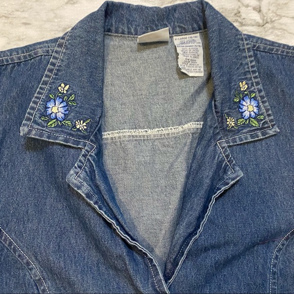 Vintage Bobbie Brooks 90’s Floral Embroidered Boho Preppy Y2K Retro Denim Vest - Picture 2 of 6